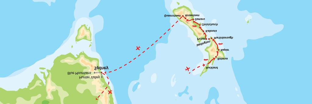 Dagsprogram Dag 1: Avreise fra Norge Dere flyr fra Norge og setter kursen mot New Zealand. Dag 2: Ankomst Auckland, New Zealand Dere lander i Auckland på nordøya.