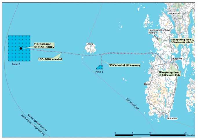 Figur 2. Alternativ 1; trafostasjon på Utsira og nettilknytning på Karmøy. Figur 3.