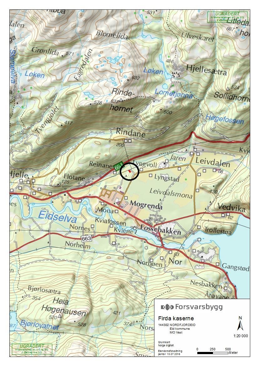 . Figur 1: Oversikt over området rundt Firda skytebane.