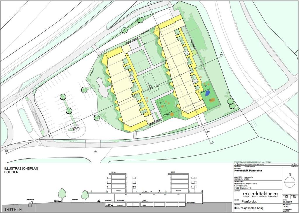 Figur 1-2: Situasjonsplan for Liavegen 2 A. (Kilde rak arkitektur as) Planområdet ligger i krysningspunkt mellom Malvikvegen og påkjøring på E6 i Hommelvik.