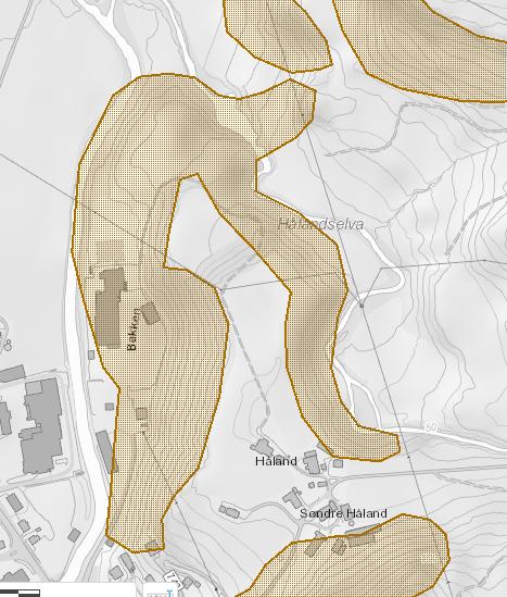 Fig. 6. Kartlagte områder for skred jf. NVE Atlas. Friluftsliv og rekreasjon Området er ikke vurdert som viktig for friluftsliv og rekreasjon.