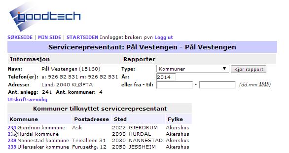 får du opp oversikt over dine kommuner, klikk på nummeret