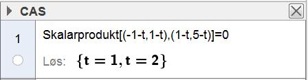 Dette betyr at for t 3 vil punktene A, B, C ligge på en rett linje. b) Bruk vektorregning til å bestemme t slik at ACB 90. Vi har da at CA CB.