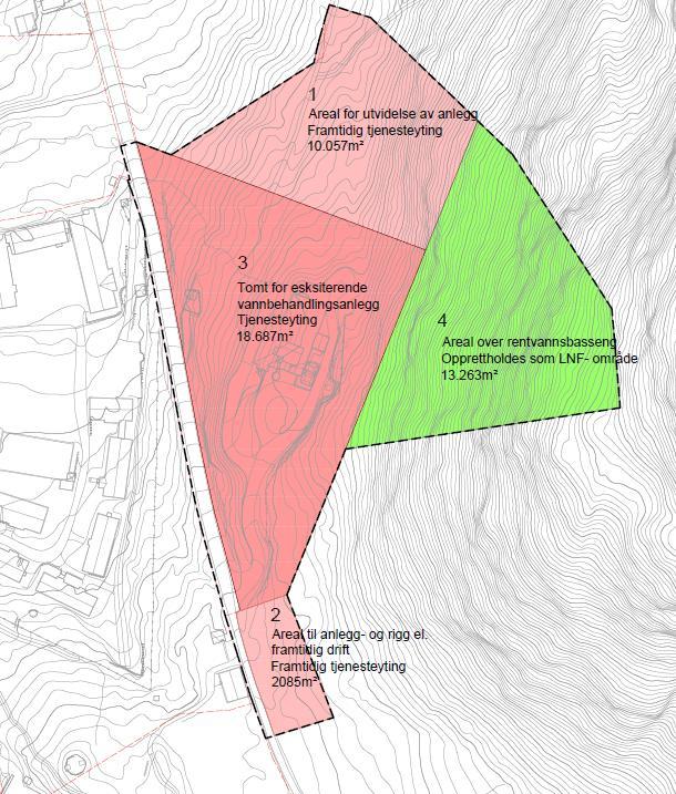 Side 4 av 7 AREALBEHOV OG FRAMTIDIG BRUK Område 1: Arealet ligger nord