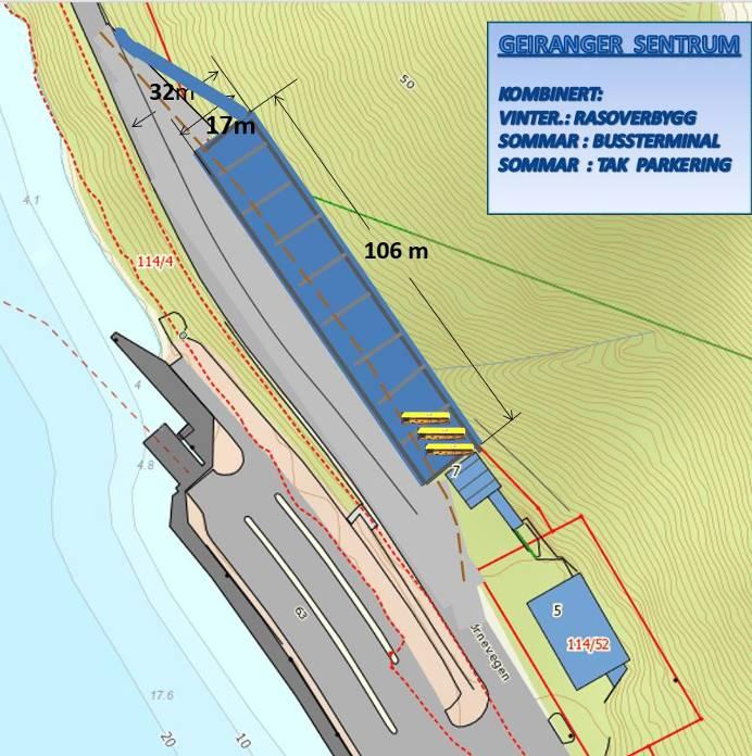 Merknadsvurdering planprogram Geiranger sentrum Vurdering: Eit område for hamneterminal og flyttbart ilandstigningsanlegg er lagt inn i planen der SeaWalk er plassert i dag.