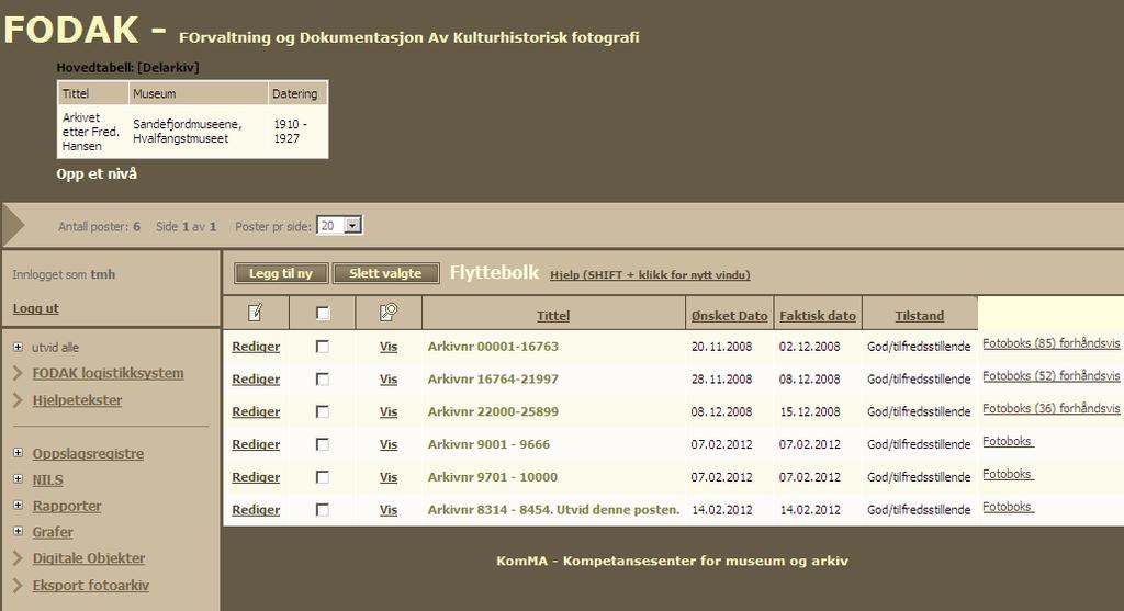 Figur 5: Eksempel på «flyttebolker», eller flyttemeldt del av arkiv eller samling Nasjonalmuseet fortsatte arbeidet med videreutvikling av NILS i samarbeid med Goodtech.