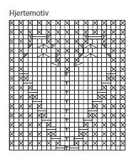 FORSTYKKET Strikk frem og tilbake på p og fell av til ermehull som på bakstykket, samtidig som det strikkes strukturmønster og hjertemotiv etter diagrammet.