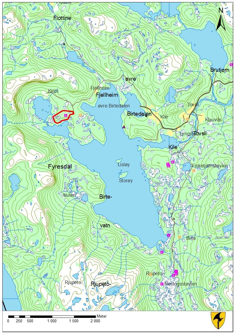 Figur 5: Planområdet markert med rødt,