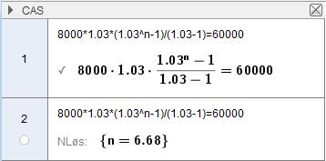 Legg merke til at vi å ikke bruker sumkommadoe i GeoGebra, for å bruker vi jo sumformele for e geometrisk rekke.