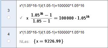 Algebra S k Summe av dee rekke fier vi med formele S a. k Summe må være lik låets verdi. Termibeløpee blir altså på 9 7 kroer.