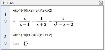 Algebra S Eksempel (to falske løsiger) x 3 Vi skal løse likige x x x x Nevere x x x x, og dette blir også fellesevere. Vi ser da at tallee og må utelukkes som evetuelle løsiger av likige.