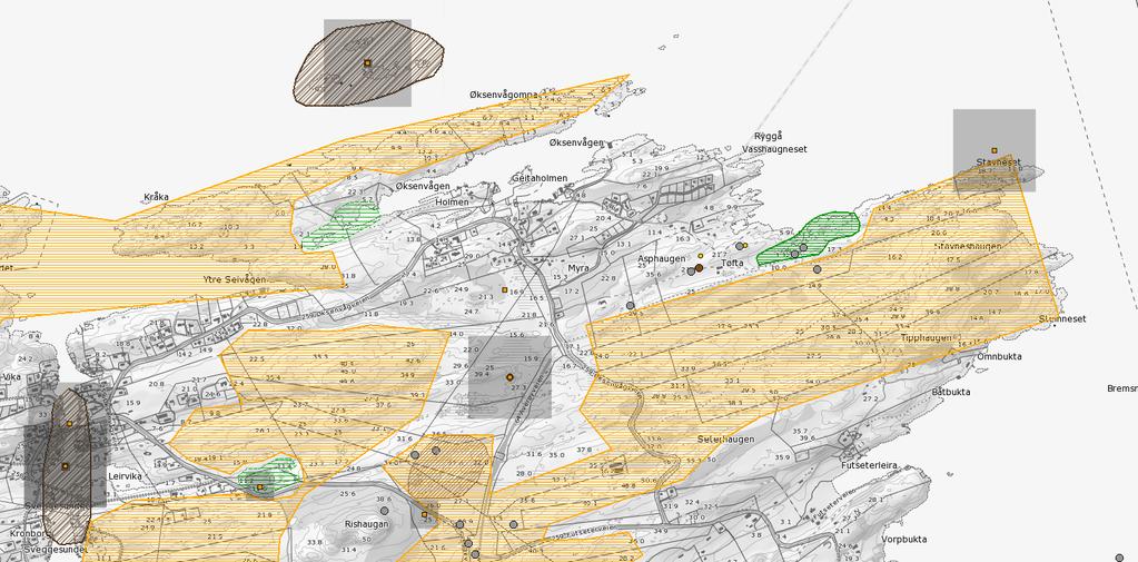 Oversikt fra NTNU over kjente kulturminne i sjø. 3.6 Naturverdier/naturmangfold Kartet viser kjente registreringer av naturverdier innenfor planområdet. (gislink.