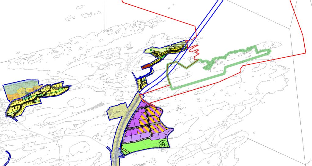 2.3 Kart som viser tilgrensende planer og oversikt over status for tilgrensende planer Kartet viser godkjente reguleringsplaner i området. Rød linje viser varslet planområde.