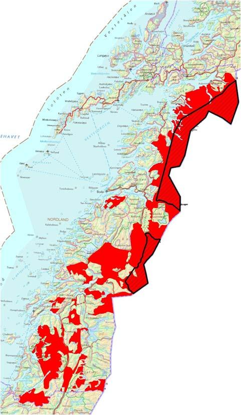 Geografisk differensiert forvaltning: Prioriterte rovviltområder er de områdene som i ikke inngår i: - prioriterte beiteområder for sau - prioritert kalvingsland for rein - kyststrøkene (øyer,