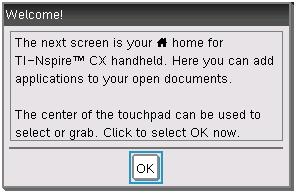 Trykk på e for å merke OK-knappen, og deretter på x eller. Velkommen-skjermen åpnes.