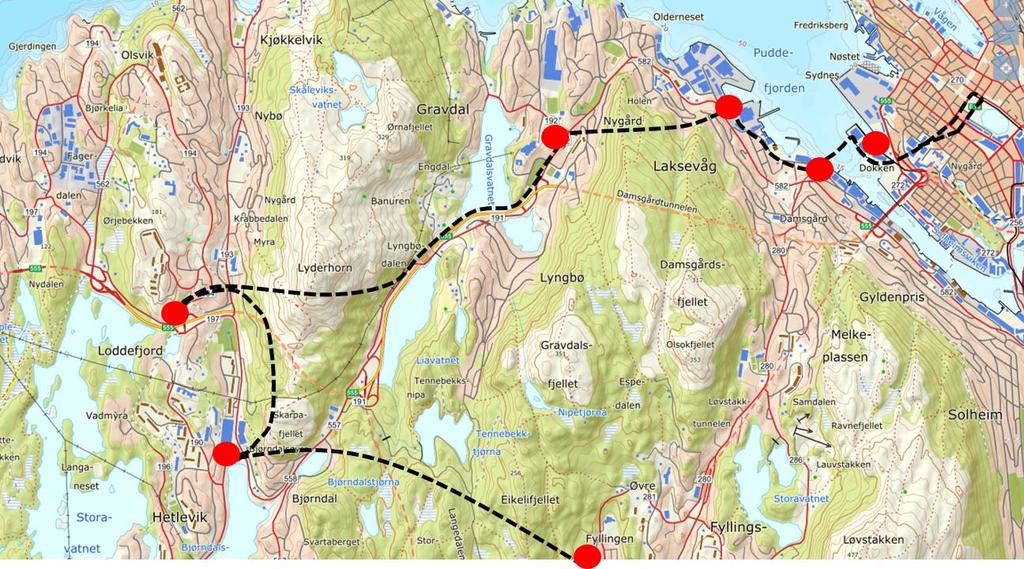 Loddefjord sentrum bør få en mer strukturert bymessig karakter med etablering av en kvartalsstruktur. Delvis i tråd med reguleringsplan fra 2002 bør eksisterende bensinstasjon fjernes.