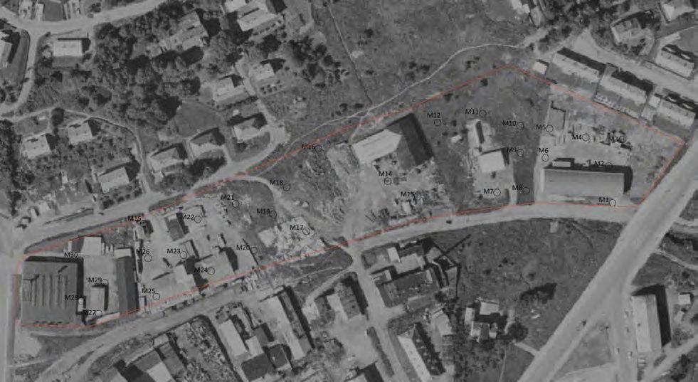 Borpunktene fra utført miljøgeologisk undersøkelse er vist. Kilde: Trondheim kommunes karttjeneste. Figur 6 Flyfoto som viser området i 1964.