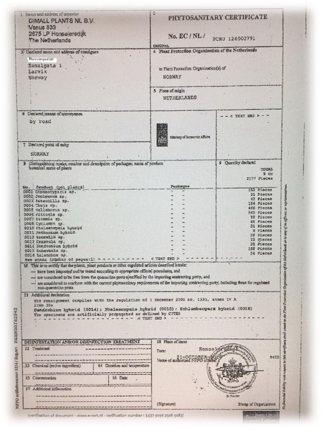 Det var oftest mangler knytta til vedlegg til plantesunnhetssertifikatet, som ikke var stempla og underskrevet, og krav til utfylling av tilleggserklæringene.