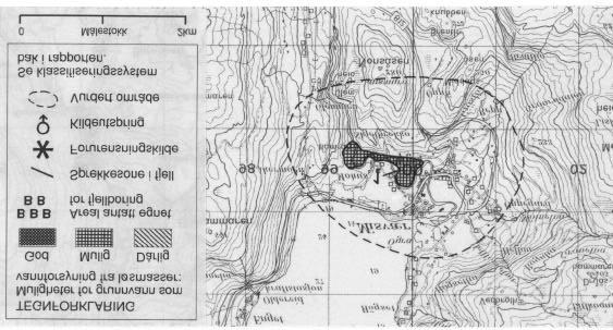 Fig. 3 Utsnitt av kartblad 2029 II Misvær (M711) som viser det vurderte området i tilknytning til Misvær.