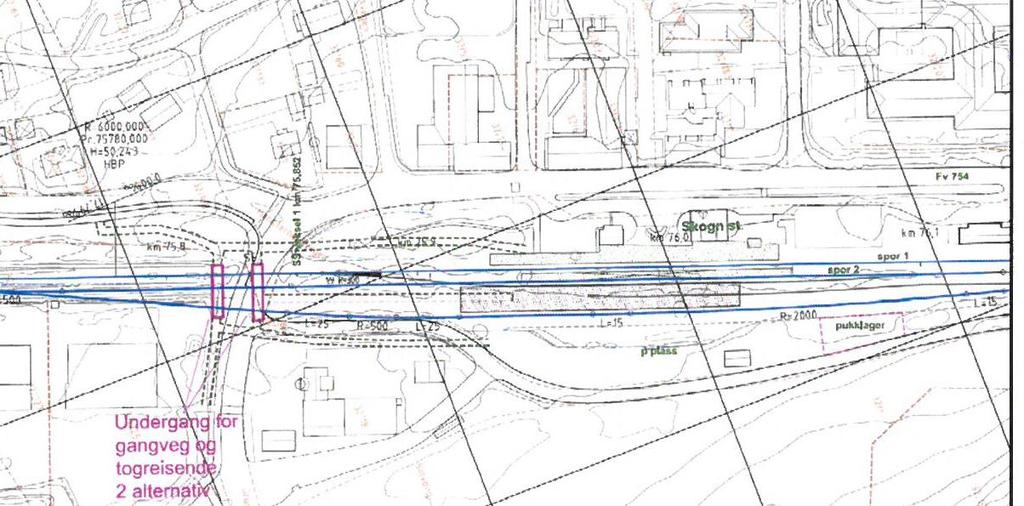 Sporplan Skogn Stasjon (JBV) - Eksempel Illustrasjon/Skisse 3 Hvis tiltak; Dagens mellomplattform stenges, ny mellomplattform eller sideplattform (framtid) Forlengelse av spor 2 til 850 m, 3