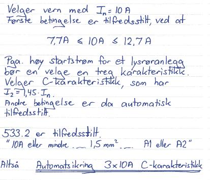 c) Bestem egnet overbelastningsvern for kursen(e), og