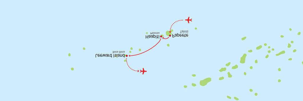 Dagsprogram Dag 1: Norge - Papeete, Tahiti Avreise fra Oslo, Bergen eller Stavanger via London og Los Angeles til Papeete, Tahiti Dag 2: Papeete, Tahiti Ankomst Papeete, hvor dere blir møtt av vår