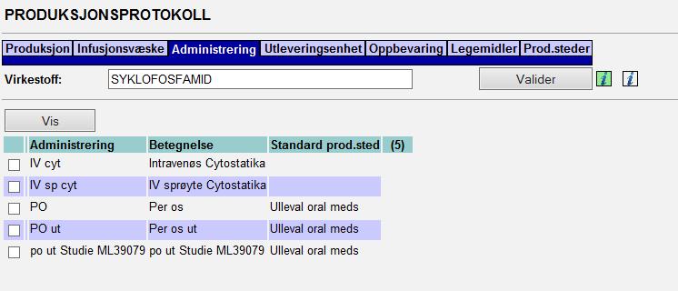 4 / 17 Administrering: Viser bruksområde for virkestoffet. For mer informasjon om den enkelte administreringen klikk på den aktuelle på administreringslinjen.