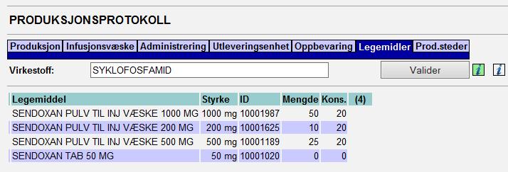 B viser at legemiddelet er blokkert og ikke er i bruk unntatt når alternativ plukk er ønskelig.