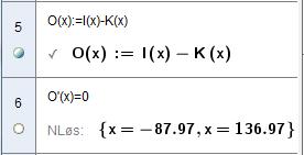 Det viser seg at kostnadene inntektene Ix per dag er gitt ved K x 0,x 0x 00 Ix 400 lnx a) Bestem K 00 og I 00 færre enn 00 enheter per dag? Jeg bruker CAS i GeoGebra Kx og.
