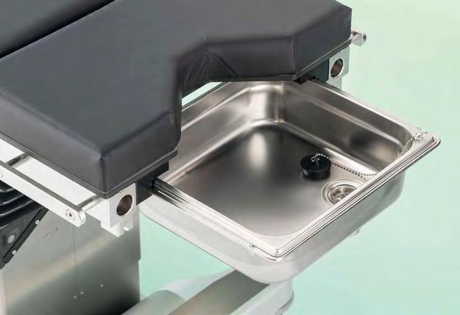 0 Pusskuff med holder for mobilis operasjonsbord, i rustfritt stål, festes til bordsokkel, med avløp og plastslange, dimensjoner på skål: 0 x x 0 mm (B x D x
