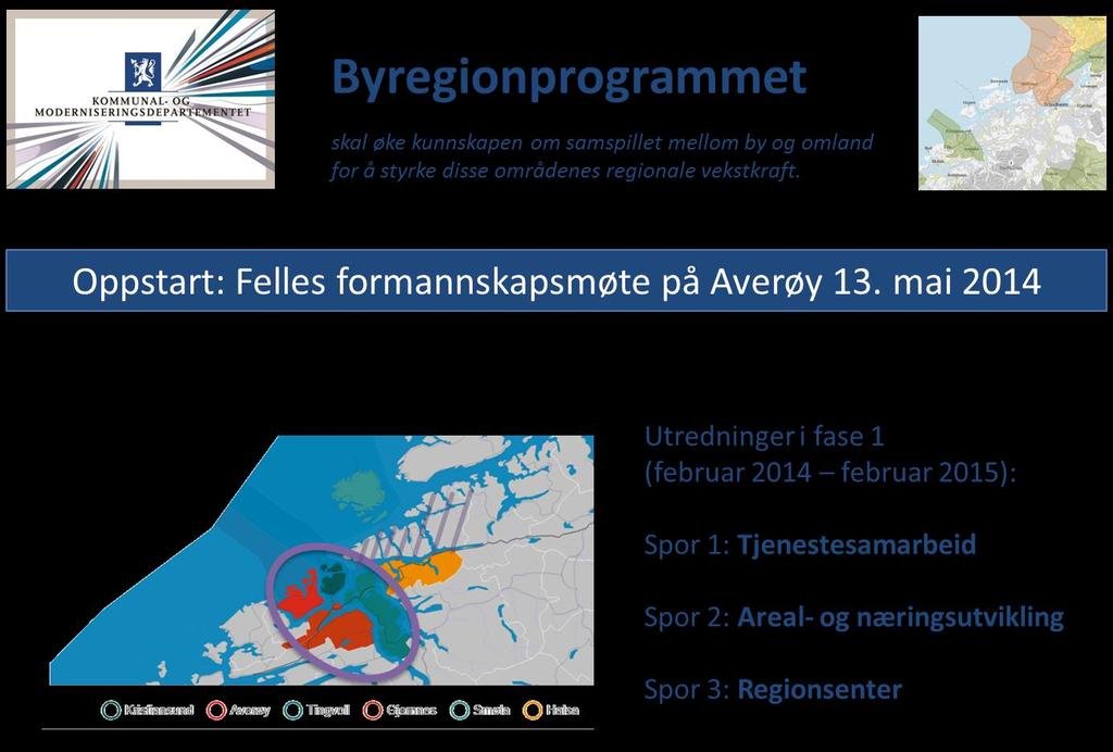 1 Innledning Nordmørskommunene Smøla, Halsa, Tingvoll, Gjemnes, Averøy og Kristiansund fikk gjennom fase I av byregionprogrammet utredet hvordan vi kan forsterke samarbeidet i vår region.