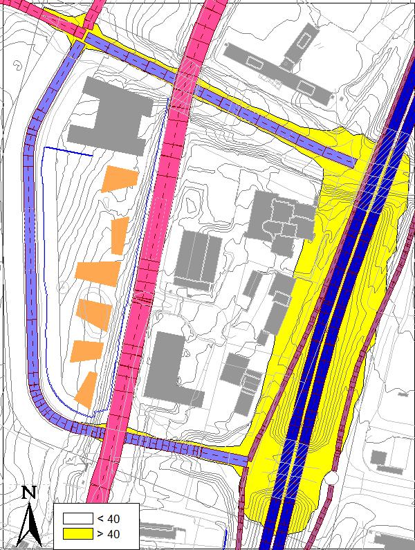 Planforslag 5.2.1 Vintermiddel NO 2 Figur 7 viser resultatet av spredningsberegningen av vintermiddel NO2 for fremtidig situasjon med planforslag.