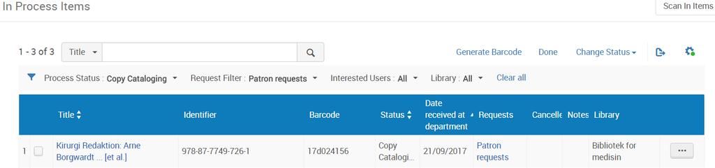 Arbeidsflyt fra mottak til hylle Copy Cataloging Dato: 2018-01-05 Veiledningen beskriver arbeidsflyten der dokumentet etter mottak går gjennom en katalogiseringsrutine, Copy cataloging, før det går