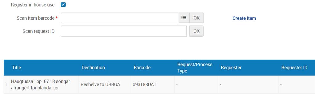 6) Når boken er ferdig klargjort: Fra current location Acquisitions Department: Velg Acquisitions > Post-Receiving Processing > Scan in Items Sett Done-knappen til YES Scan item barcode.