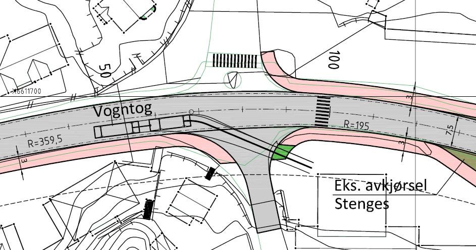 VEGANLEGG OG PLANAVGRENSING 19 Sjoargata Avkjørsel i vest Følgende legges til grunn: 1. Avkjørsel strammes opp 2. Fortausløsning etableres vest for krysset 3.