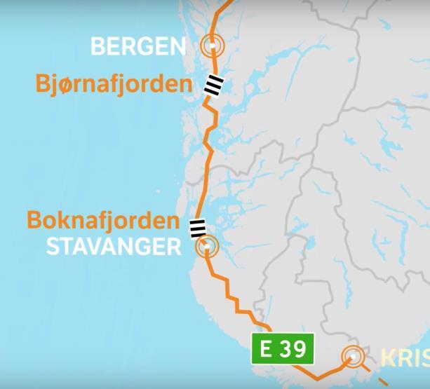 4.1.5 E39 Stavanger Bergen Prosjektet Stavanger Bergen består av seks delprosjekter, deriblant Rogfast, Svegatjørn Rådal, Bokn Stord, og Stord Os.