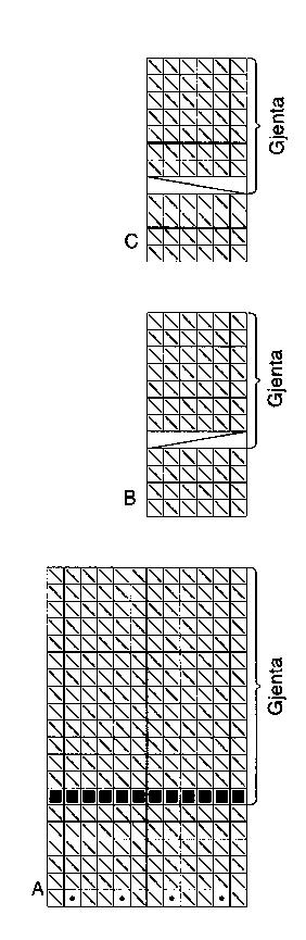 Lommer: Strikk opp (14) 14 (14) 16 (16) m på p nr 3½, ca (7) 8 (9) 10 (11) c m fra nederste kant, og (9) 10 (11) 12 (13) m fra forkanten.