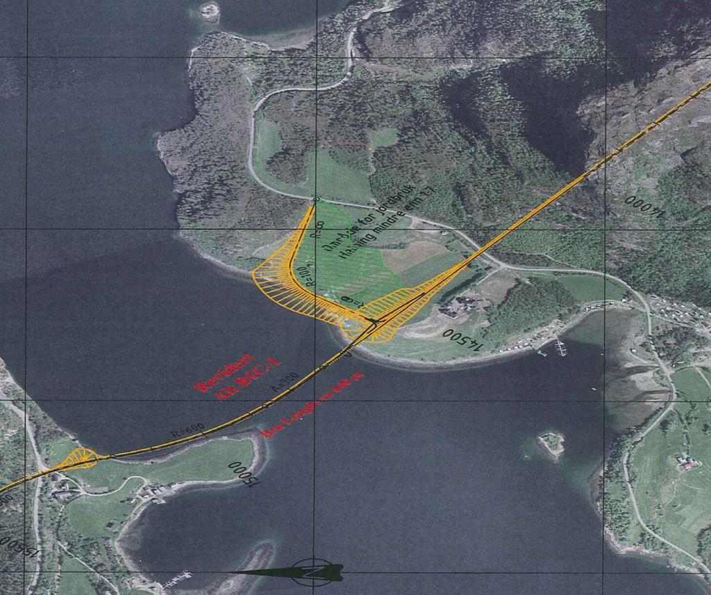 Alt 2. B1c-3, Utvidet portal og ny linjeføring for påkjørsel fv. 305 Dette alternativet tar utgangspunkt i foreslått linjeføring for ny fv 714 tilsvarende B1c-2.