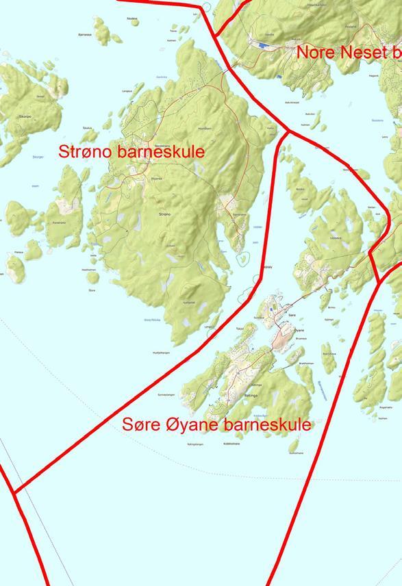 Søre Øyane barneskule og Strøno barneskule I framlegg til nye opptaksområde har