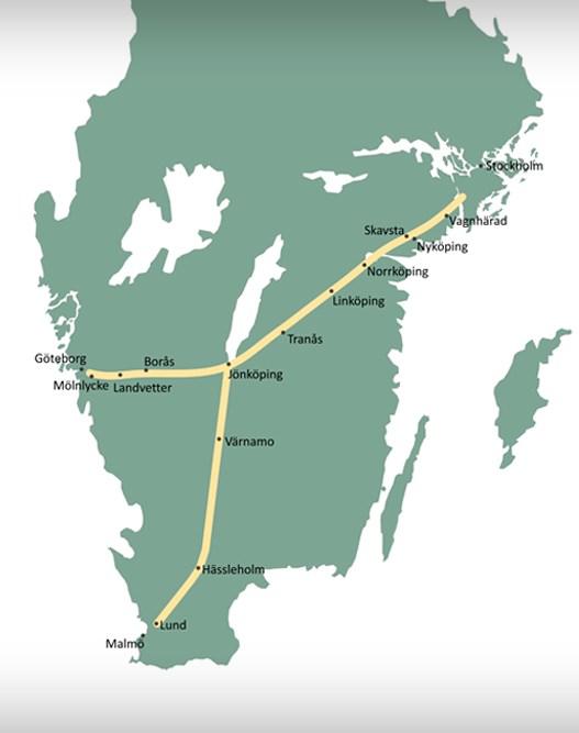 Sverigeforhandlingene - høyhastighetstog Utgangspunkt i flere mulige traseer. Forfase med nyttevurderinger, hvor oppnår man størst nytte av at toget stopper.
