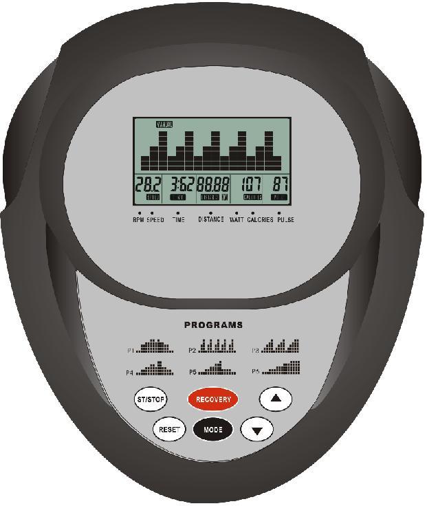 HOW TO OPERATE THE CONSOLE SM 8895 BUTTONS Start / Stop Mode Up Down Reset Recovery To start / stop the training To select the function To select higher data /