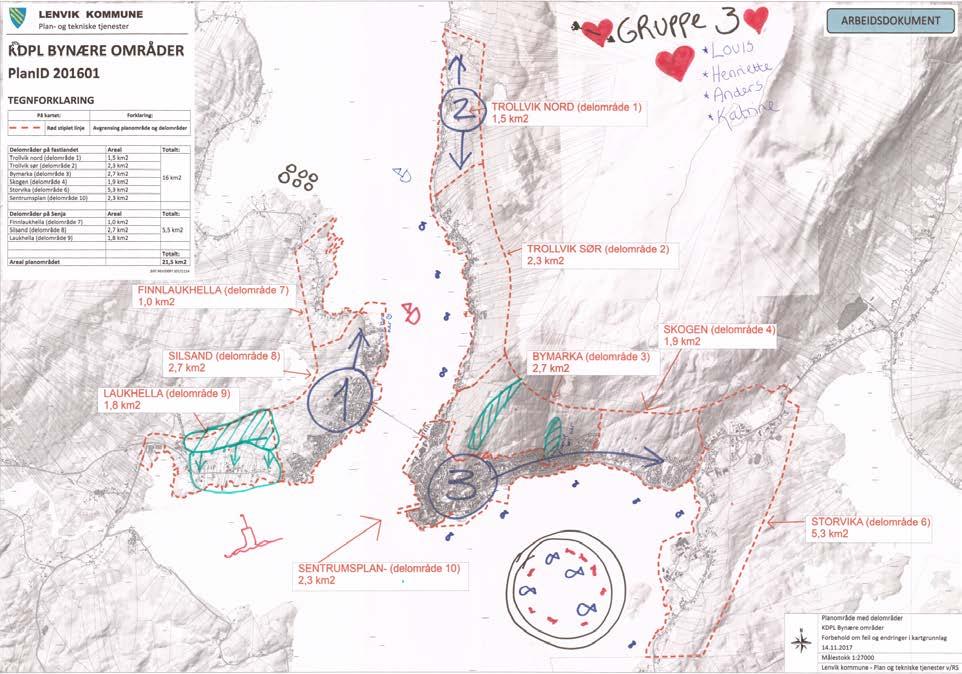 Gruppe 3 (Miljø og forvaltning) v/louis Edvartsen Spørsmål 1) Marker i kartet områder i planområde hvor man bør unngå utbygging på grunn av at det er viktige naturområder, jordbruksland, kulturminner