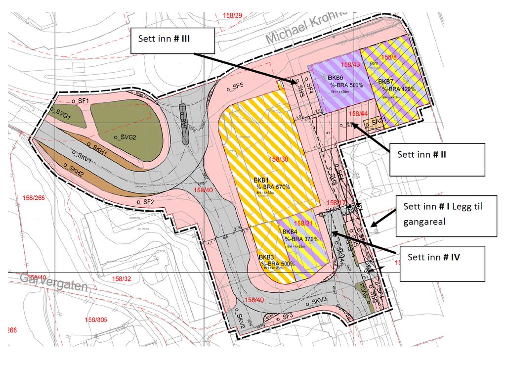 Bestemmelsesområder som skal legges inn i vedtatt plan for Solheimsgaten 23 Fagetat tar opp spørsmål om det er nødvendig med bestemmelsesområde III for grunnflaten under overbygg i gangpassasje siden