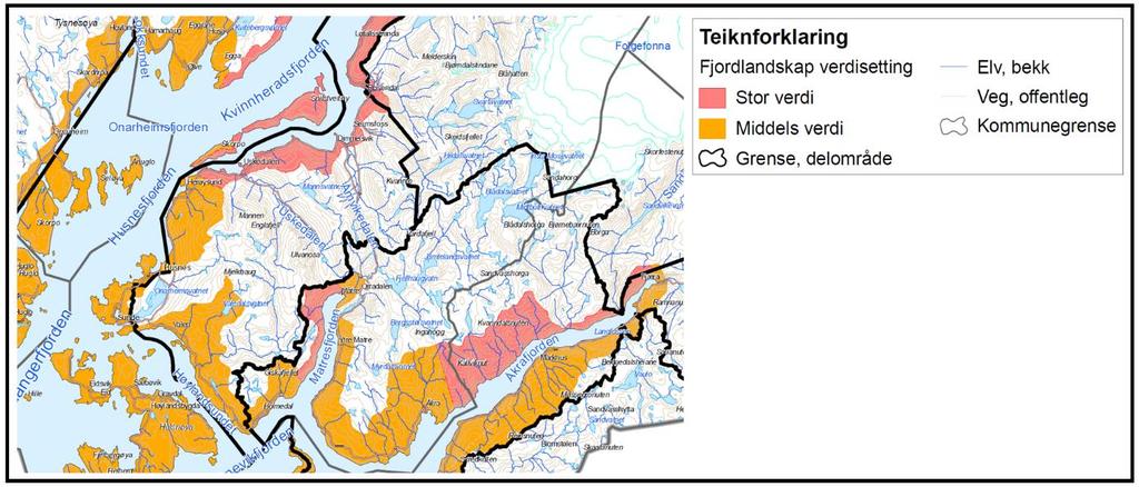 Kart 9 Fjordlandskap. (Kjelde: Fylkesdelplan for små vasskraftverk 2009-2021, Hordaland fylkeskommune).