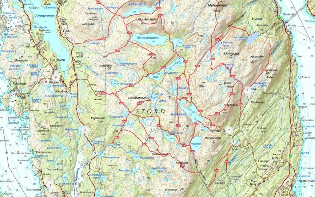Kart 13 Merka rutenet, sørdelen av Stordøya.