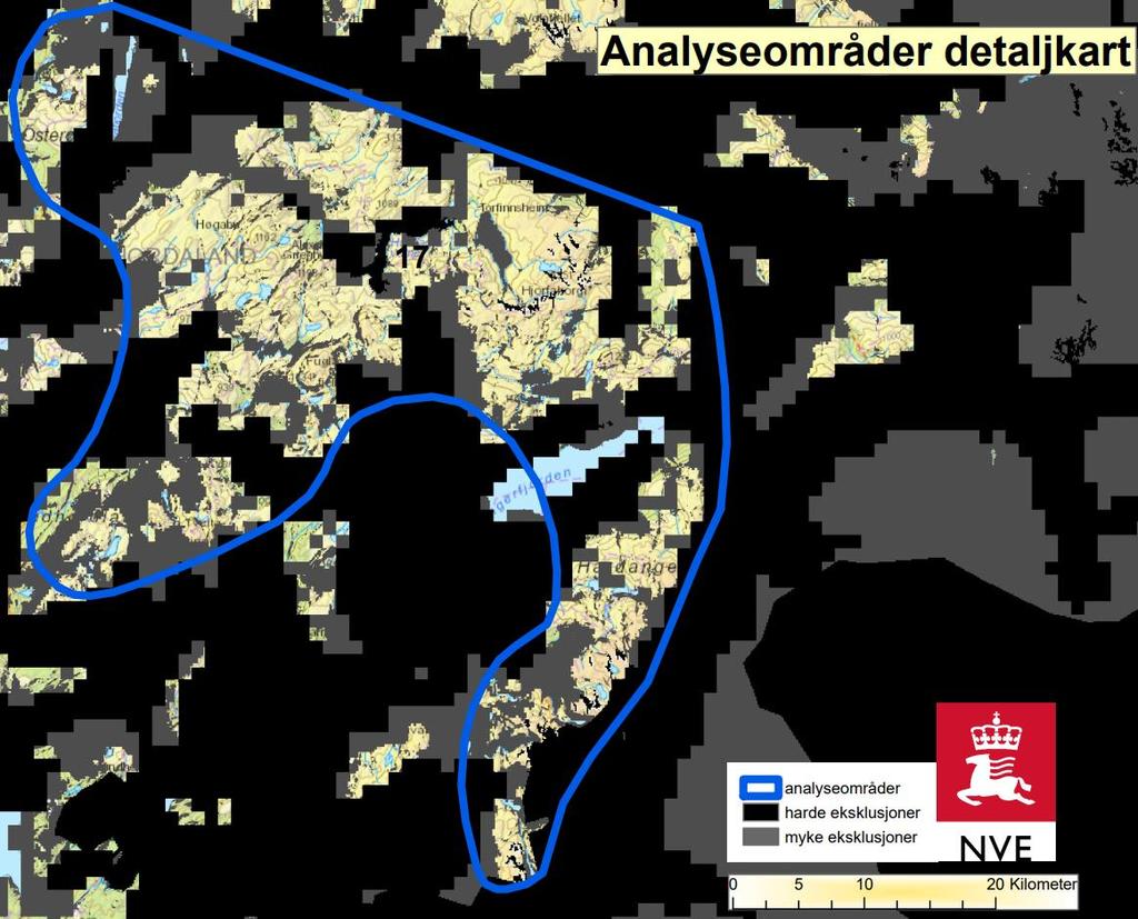Folgefonnhalvøya. Kjelde: NVE Kart 17 Analyseområde nr.