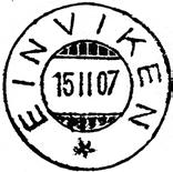 1971. Stempel nr. 1 Type: IV Utsendt 4 Innsendt Registrert brukt fra 17.09.1904 TK til 24.12.1906 VG Stempel nr.