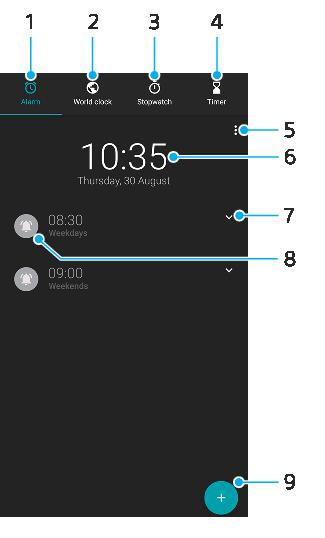Klokkeslettformatet som vises for alarmen, er det samme som formatet du velger for generelle klokkeslettinnstillinger, for eksempel 12- eller 24-timersformat.