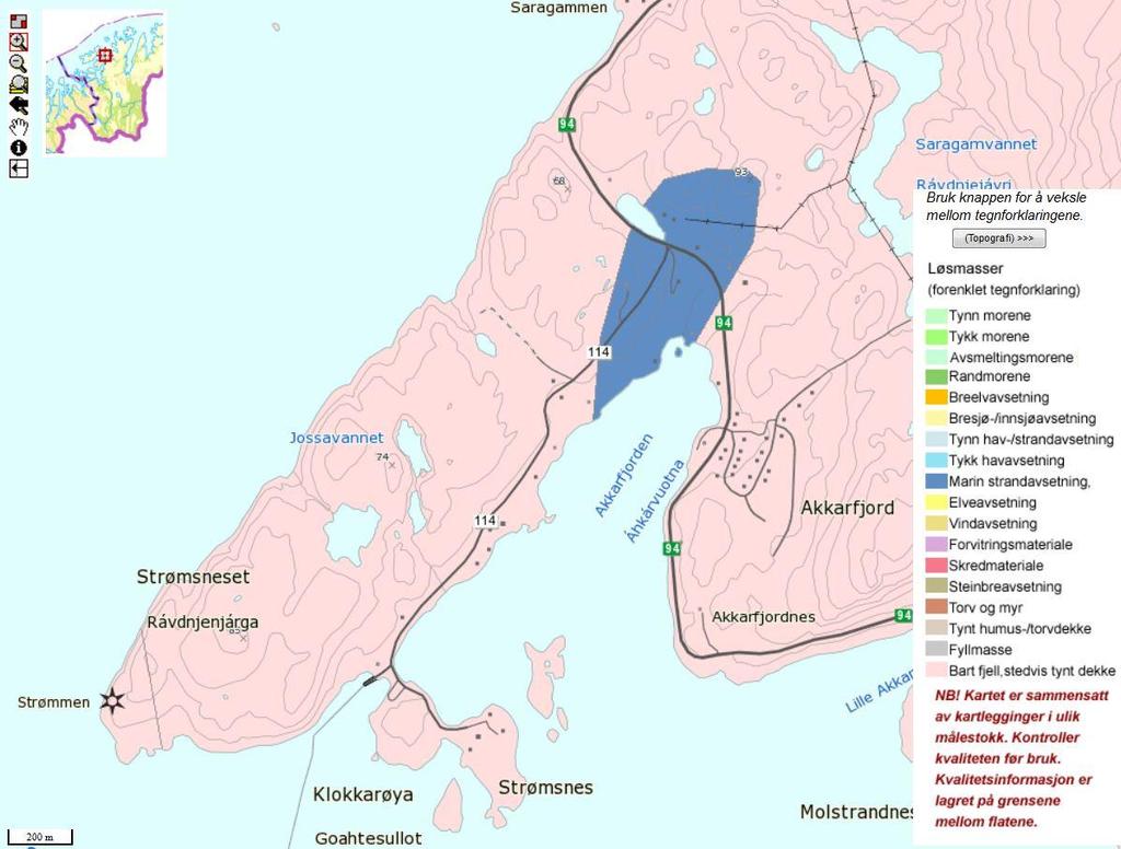 12-(21) KONSEKVENSUTREDNING NATURMILJØ Figur 5. Kartet viser at det er mest tynne løsmassedekker og bart fjell innenfor planområdet 4.