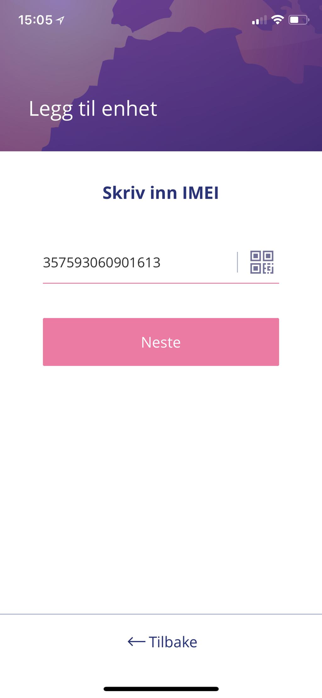 4. Når du har fått lagt til IMEI nummeret skriver du inn